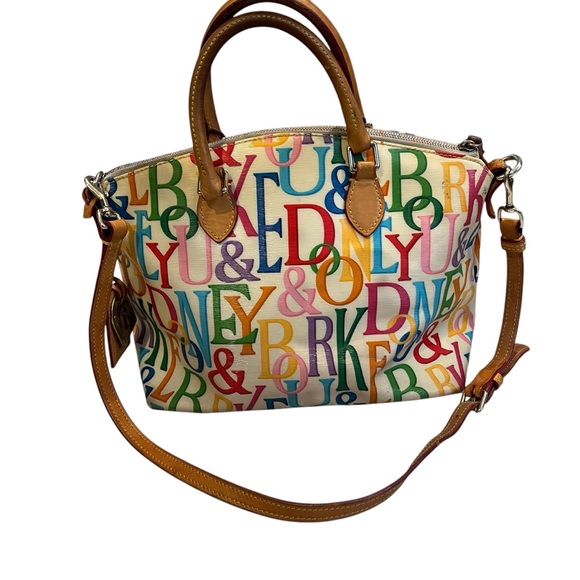 Vintage DOONEY BOURKE Retro Rainbow Logo Coated Canvas Satchel